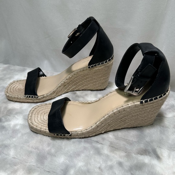 New Womens Vince Camuto Meddrina Black Leather Espadrille Wedge Sandals Size 11 - Picture 3 of 6